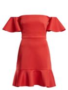 Matchesfashion.com Saloni - Amelia Off The Shoulder Fluted Dress - Womens - Red