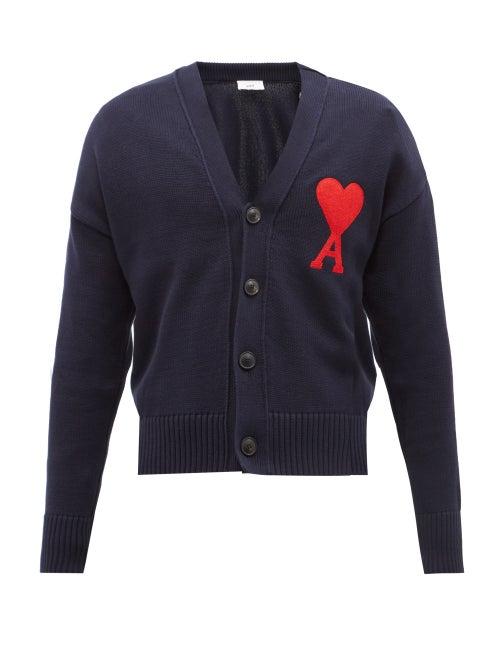 Ami - Ami De Caur Logo-patch Cotton-blend Cardigan - Mens - Navy