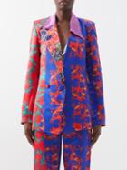 Lisa Folawiyo - Lucky Asymmetric Printed-silk Blazer - Womens - Blue Multi