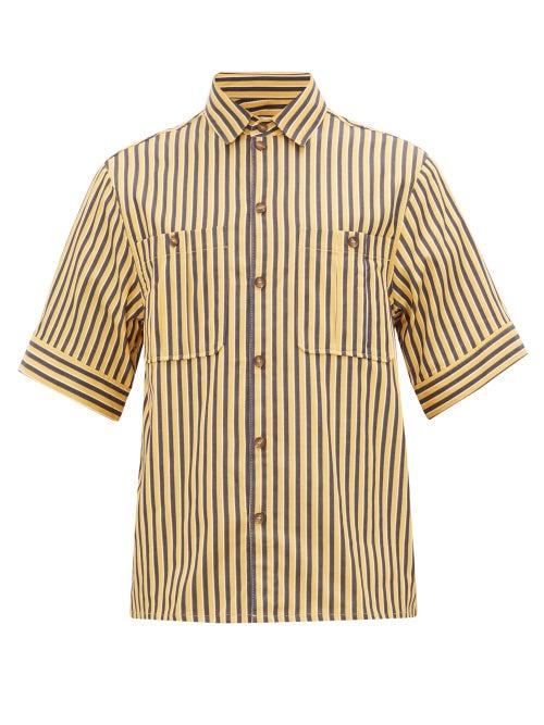 Matchesfashion.com King & Tuckfield - Patch-pocket Striped Cotton-blend Shirt - Mens - Yellow Navy