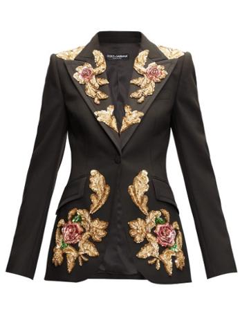 Matchesfashion.com Dolce & Gabbana - Floral-sequinned Single-breasted Wool-blend Blazer - Womens - Black Multi