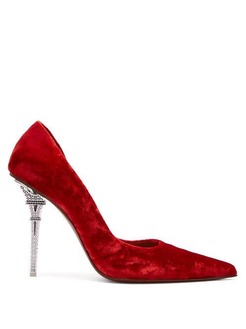 Matchesfashion.com Vetements - Eiffel Tower Velvet Pumps - Womens - Red