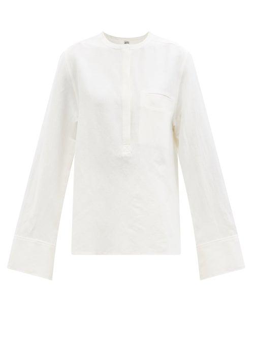 Matchesfashion.com Totme - Flared-sleeve Linen-blend Voile Shirt - Womens - White