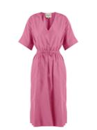 Sea Turn-up Sleeve V-neck Cotton Dress