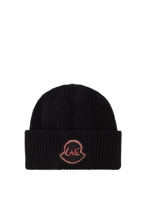 Moncler - Logo-embroidered Ribbed Virgin Wool Beanie - Womens - Black