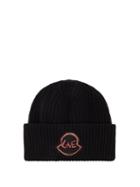 Moncler - Logo-embroidered Ribbed Virgin Wool Beanie - Womens - Black