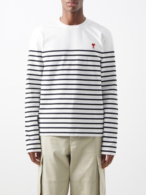 Ami - Ami De Caur-logo Cotton Long-sleeved T-shirt - Mens - White Multi