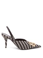 Matchesfashion.com Balenciaga - Bb Knife Houndstooth Slingback Pumps - Womens - Black White