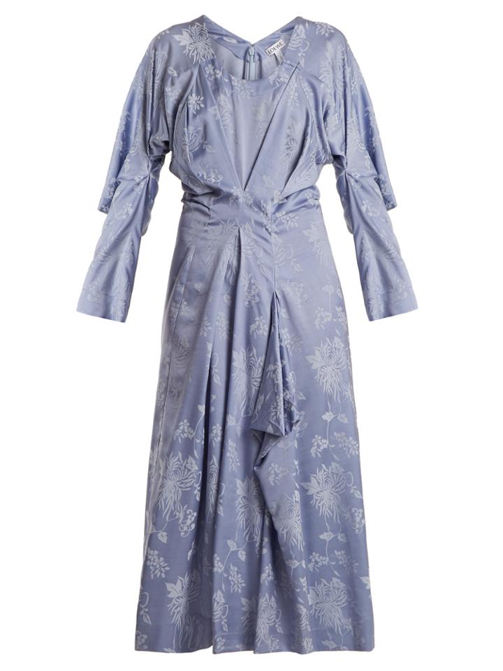 Loewe Floral-jacquard Draped Satin Dress