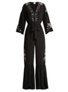 Vilshenko Ailayah Floral-embroidered Silk Jumpsuit