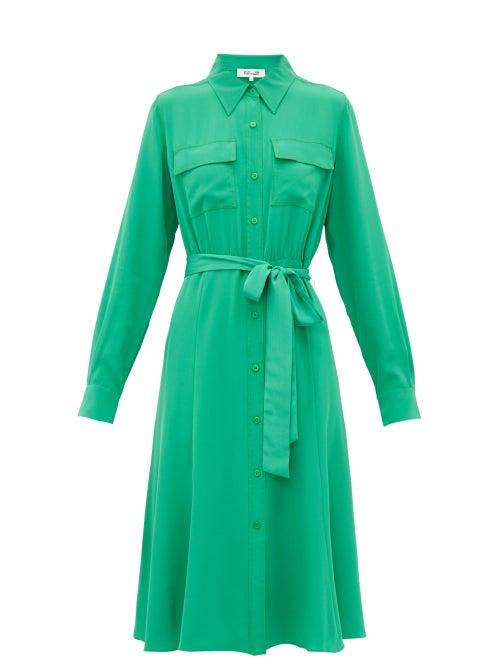 Matchesfashion.com Diane Von Furstenberg - Antonette Silk Crepe Shirtdress - Womens - Green