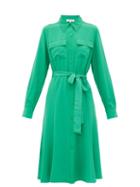 Matchesfashion.com Diane Von Furstenberg - Antonette Silk Crepe Shirtdress - Womens - Green