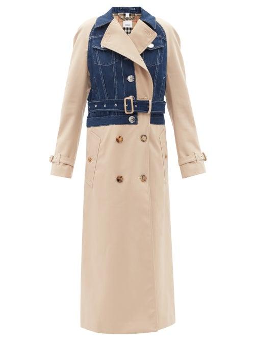 Ladies Rtw Burberry - Double-breasted Denim And Gabardine Trench Coat - Womens - Beige