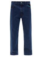 Matchesfashion.com Raf Simons - Logo-patch Cropped Raw-edge Jeans - Mens - Blue