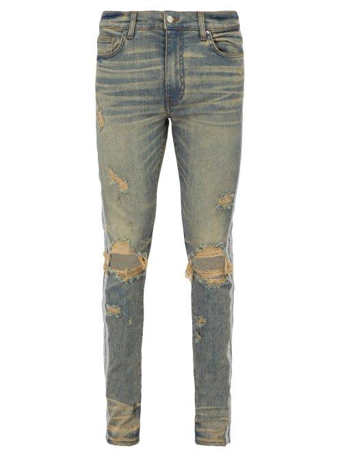 Matchesfashion.com Amiri - Glitter Stripe Slim Leg Jeans - Mens - Blue