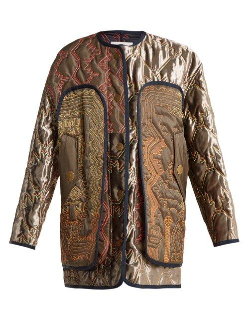 Matchesfashion.com Peter Pilotto - Graphic Embroidered Lightly Padded Coat - Womens - Brown Multi