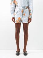 S.s. Daley - Knole Poppy-print Striped Cotton-poplin Shorts - Mens - Blue Multi