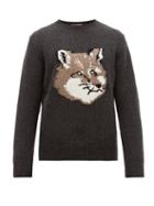 Matchesfashion.com Maison Kitsun - Fox Head Intarsia Lambswool Sweater - Mens - Dark Grey