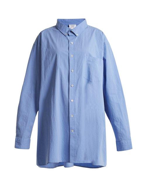 Matchesfashion.com Vetements - Oversized Logo Print Cotton Blend Shirt - Womens - Blue