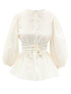 Ladies Beachwear Fil De Vie - Ceres Waist-ties Poplin Blouse - Womens - Cream