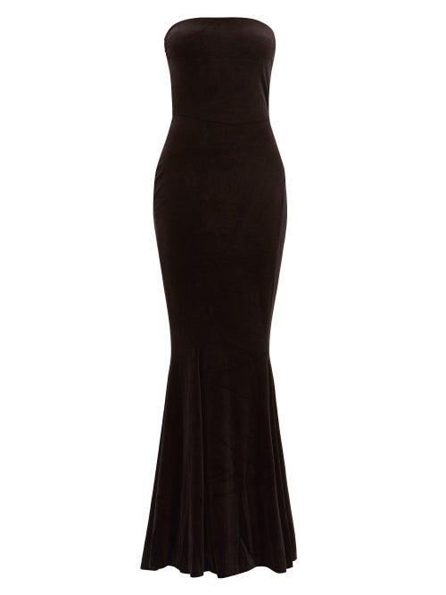 Matchesfashion.com Norma Kamali - Strapless Fishtail Velvet Dress - Womens - Black