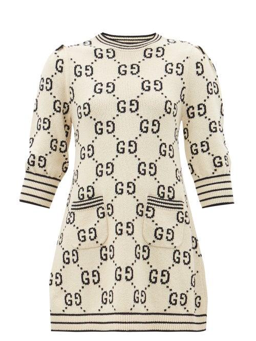 Gucci - Gg-jacquard Cotton-blend Sweater Dress - Womens - Ivory Multi