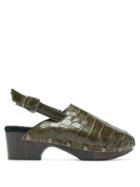 Matchesfashion.com Avec Modration - Ruka Crocodile Effect Leather And Shearling Clogs - Womens - Dark Green