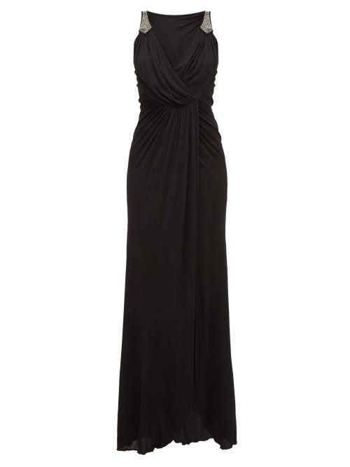 Matchesfashion.com William Vintage - Ossie Clark Beaded Wrap Dress - Womens - Black