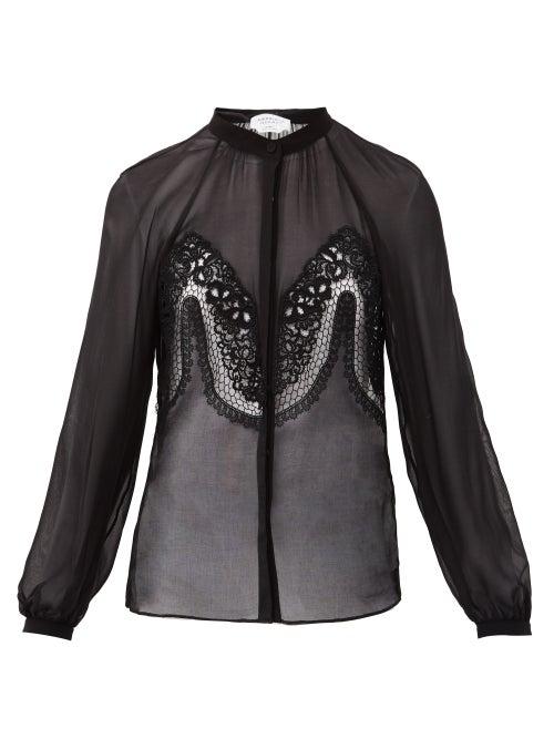 Matchesfashion.com Gabriela Hearst - Gia Lace-trimmed Silk-georgette Blouse - Womens - Black