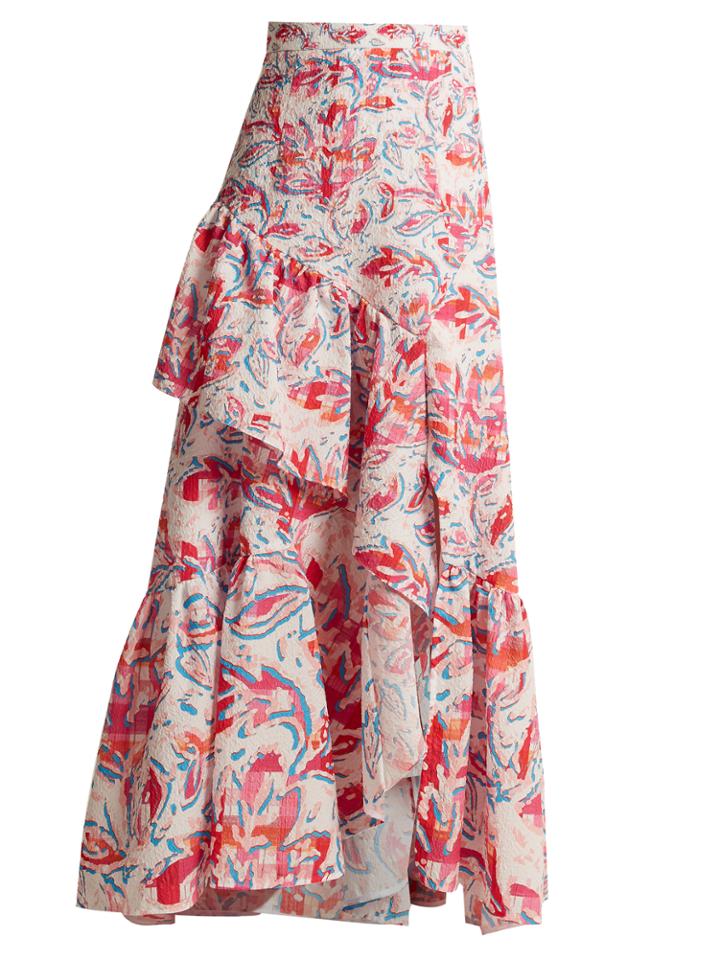 Peter Pilotto Leaf-print Ruffled Crepe Maxi Skirt
