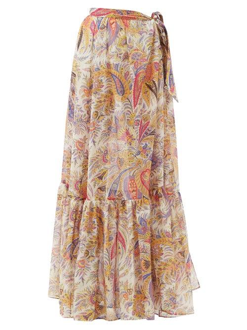 Matchesfashion.com Etro - Zante Tiered Paisley-print Cotton-blend Maxi Skirt - Womens - White Multi