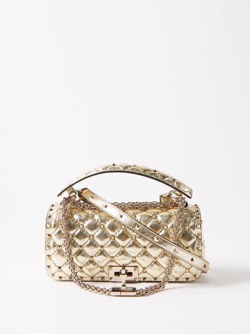 Valentino Garavani - Rockstud Spike Small Leather Shoulder Bag - Womens - Light Gold