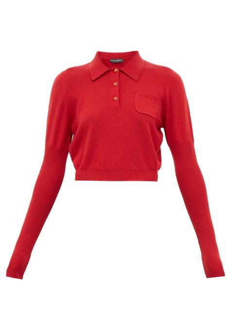 Matchesfashion.com Dolce & Gabbana - Cropped Cashmere Polo Shirt - Womens - Red