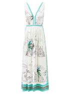 Matchesfashion.com Le Sirenuse, Positano - Sophia Prehistoric Positano-print Cotton Sun Dress - Womens - White Print