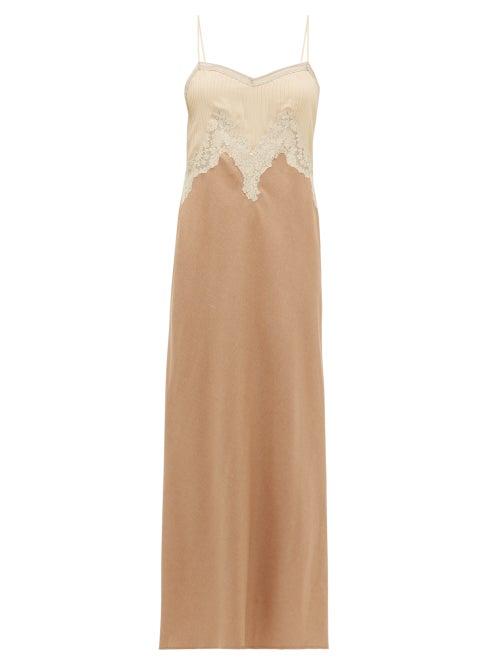 Matchesfashion.com Gabriela Hearst - Adolphine Lace-trimmed Silk-blend Slip Dress - Womens - Camel