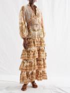 Zimmermann - Beaded Tiered Tropical-print Voile Dress - Womens - Multi