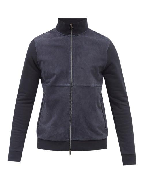 Mens Rtw Herno - Nubuck-panel Cotton-jersey Jacket - Mens - Navy