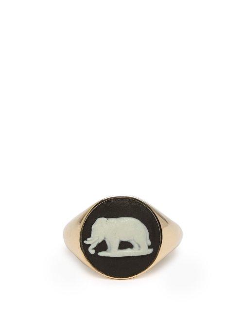 Matchesfashion.com Ferian - Wedgwood Ceramic Elephant & Gold Signet Ring - Womens - Black
