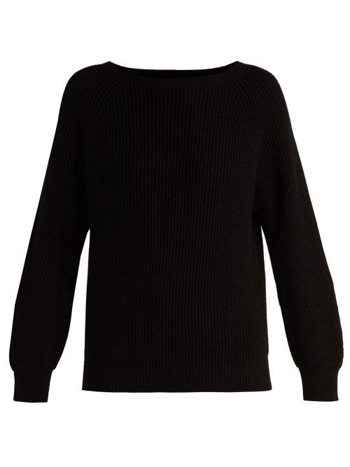 Matchesfashion.com Weekend Max Mara - Boat Neck Cotton And Wool Blend Sweater - Womens - Black
