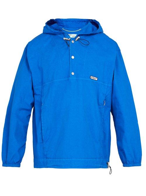 Matchesfashion.com Off-white - Logo Embroidered Cotton Blend Hooded Jacket - Mens - Blue