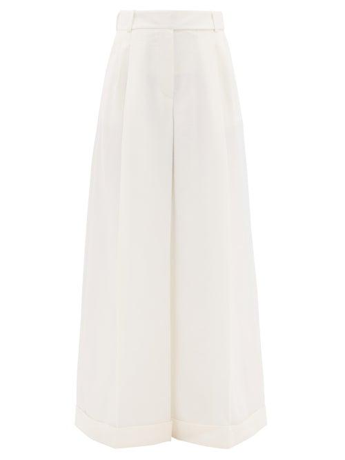 Alexandre Vauthier - Pleated-front Wide-leg Crepe Trousers - Womens - Ivory