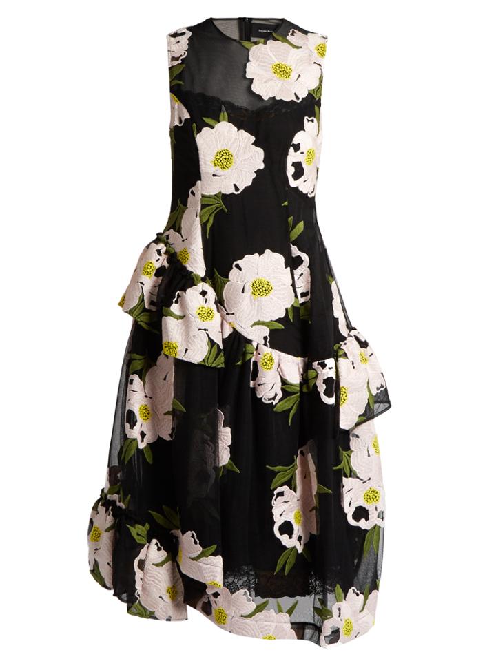 Simone Rocha Peony-embroidered Ruffled Tulle Dress
