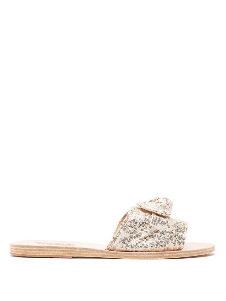 Ancient Greek Sandals Taygete Sequin-embellished Leather Slides