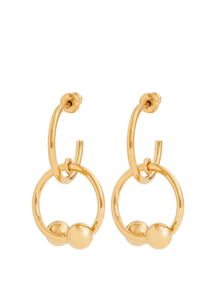 Jw Anderson Double-sphere Gold-plated Hoop-drop Earrings
