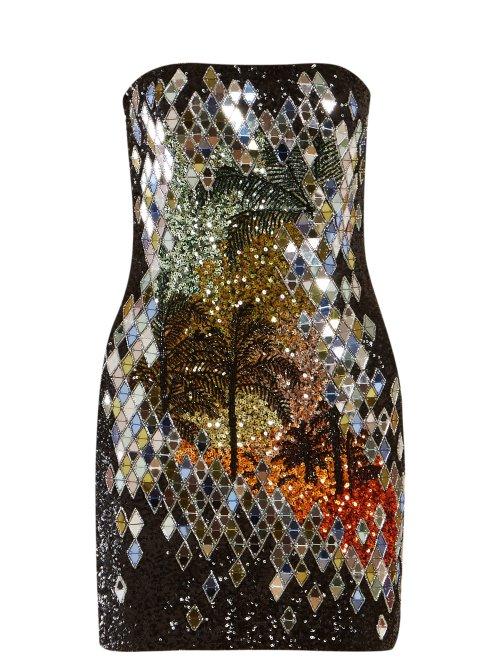 Matchesfashion.com Balmain - Sequin Embellished Strapless Mini Dress - Womens - Black Multi