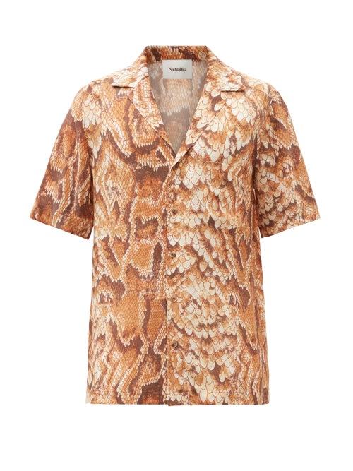 Matchesfashion.com Nanushka - Venci Cuban-collar Snake-print Crepe Shirt - Mens - Beige Multi