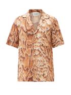 Matchesfashion.com Nanushka - Venci Cuban-collar Snake-print Crepe Shirt - Mens - Beige Multi