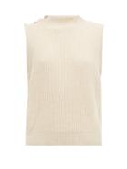 Matchesfashion.com Ganni - Crystal-button Ribbed-knit Vest - Womens - Beige