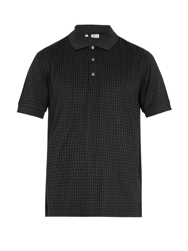 Brioni Checked Cotton And Silk-blend Polo Shirt