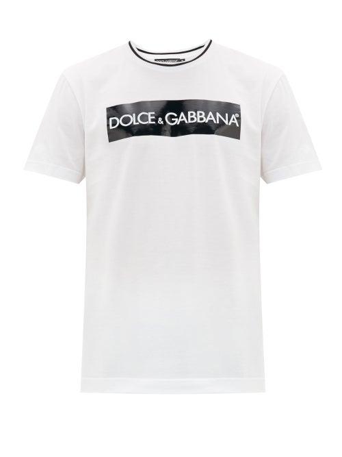 Matchesfashion.com Dolce & Gabbana - Logo Tape Stretch Cotton T Shirt - Mens - White